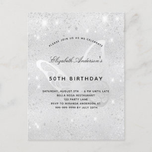 Invitation Carte Postale Anniversaire argent parties scintillant poussière 