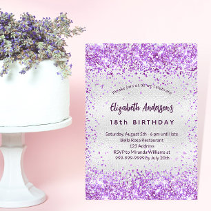 Invitation Carte Postale Anniversaire argent violet violet parties scintill