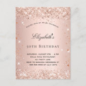 Invitation Carte Postale Anniversaire blush rose or parties scintillant élé (Devant)