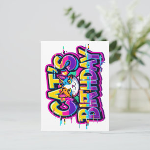 Invitation Carte Postale Anniversaire de chat Arc-en-ciel Glitch