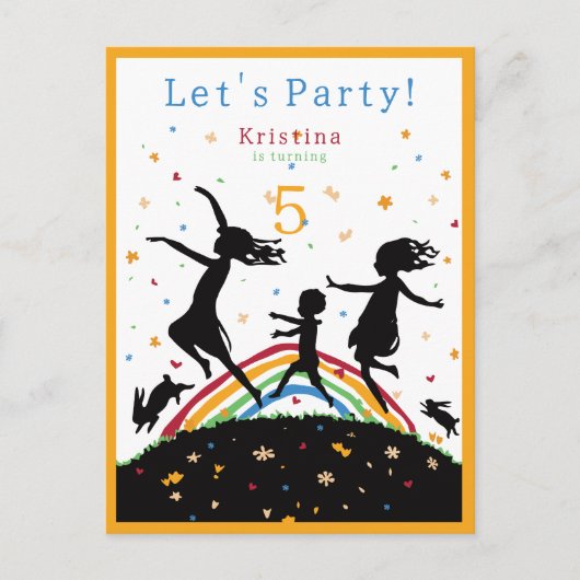 Invitation Carte Postale Anniversaire de enfant couleur arc-en-ciel (Devant)