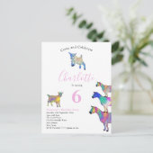 Invitation Carte Postale Anniversaire de enfant de chèvre rose (Debout devant)