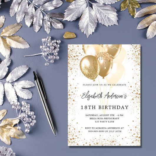 Invitation Carte Postale Anniversaire de la fête blanche or parties scintil