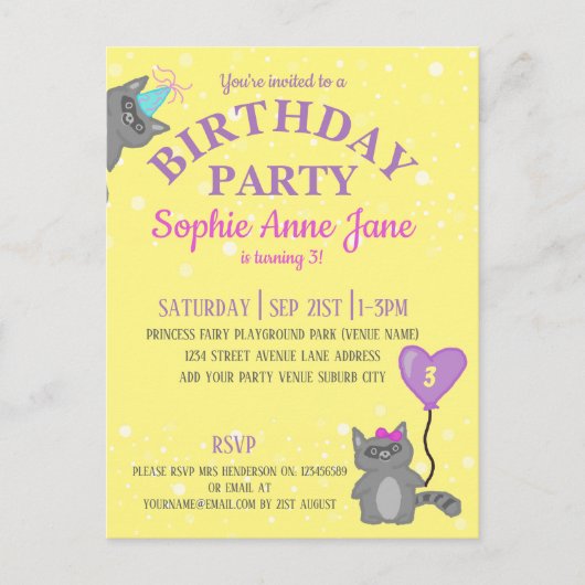 Invitation Carte Postale Anniversaire d'enfant jaune (Devant)