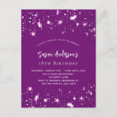 Invitation Carte Postale Anniversaire des étoiles violettes (Devant)