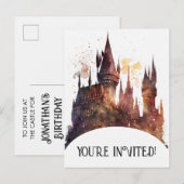Invitation Carte Postale Anniversaire du château d'aquarelle (Devant / Derrière)