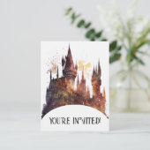 Invitation Carte Postale Anniversaire du château d'aquarelle (Debout devant)