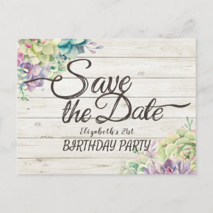 Invitation Carte Postale Anniversaire Économisez La Date Succulent Bois Rus