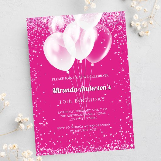 Invitation Carte Postale Anniversaire fille de fête chaude rose blanc ballo
