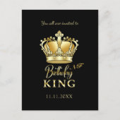 Invitation Carte Postale Anniversaire King Gold Couronne Royal Monogramme L (Devant)