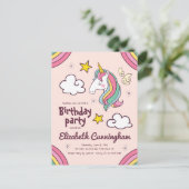 Invitation Carte Postale Anniversaire Licorne Arc-en-ciel Étoiles Mignon (Debout devant)