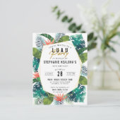 Invitation Carte Postale Anniversaire Luau Palm Tropical Feuilles & Monster (Debout devant)