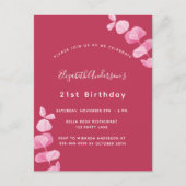 Invitation Carte Postale Anniversaire magenta blanc eucalyptus (Devant)