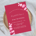 Invitation Carte Postale Anniversaire magenta blanc eucalyptus<br><div class="desc">Un arrière - plan magenta,  décoré de tiges d'eucalyptus,  sprigs. Personnalisez et ajoutez un nom,  un âge et des détails de la fête.</div>