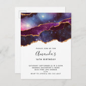 Invitation Carte Postale Anniversaire Moderne Espace Bleu & Violet & Étoile (Devant / Derrière)