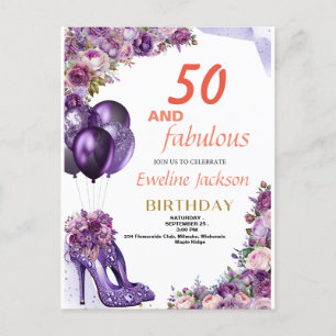 Invitation Carte Postale Anniversaire mou Kawaii violet