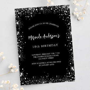 Invitation Carte Postale Anniversaire noir argent parties scintillant glamo