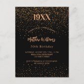 Invitation Carte Postale Anniversaire noir confetti d'or année naissance (Devant)