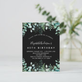 Invitation Carte Postale Anniversaire noir eucalyptus verdure bois (Debout devant)