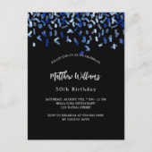 Invitation Carte Postale Anniversaire noir marine bleu confetti (Devant)