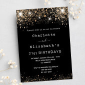 Invitation Carte Postale Anniversaire noir or parties scintillant deux pers