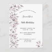 Invitation Carte Postale Anniversaire poussiéreux rose blanc botanique flor (Devant)