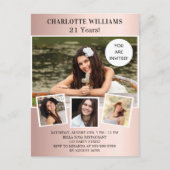 Invitation Carte Postale Anniversaire rose de fête d'or collage photo (Devant)