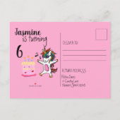 Invitation Carte Postale Anniversaire rose mignon Unicorn (Dos)