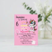 Invitation Carte Postale Anniversaire rose mignon Unicorn (Debout devant)