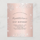 Invitation Carte Postale Anniversaire rose or argent parties scintillant él (Devant)