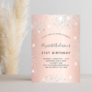 Invitation Carte Postale Anniversaire rose or argent parties scintillant él