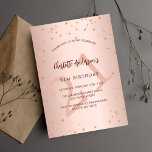 Invitation Carte Postale Anniversaire rose or étoiles âge élégant<br><div class="desc">Pour une soirée d'anniversaire élégante de 21e (ou tout âge). Un arrière - plan rose à gradient or. Décoré d'étoiles. Personnalisez et ajoutez un nom,  les détails de la fête et l'âge. Le nom est écrit avec un script de style manuscrit</div>