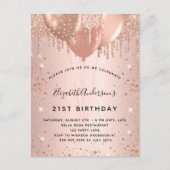 Invitation Carte Postale Anniversaire rose or parties scintillant largue ba (Devant)
