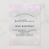 Invitation Carte Postale Anniversaire rose rose violet parties scintillant (Devant)