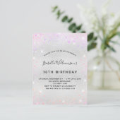 Invitation Carte Postale Anniversaire rose rose violet parties scintillant (Debout devant)