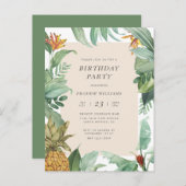Invitation Carte Postale Anniversaire tropical botanique d'été ananas (Devant / Derrière)