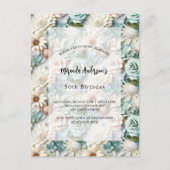 Invitation Carte Postale Anniversaire vert pâle vert blanc floral (Devant)
