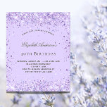 Invitation Carte Postale Anniversaire violet lavande parties scintillant sc<br><div class="desc">Pour une soirée élégante de 40ème anniversaire (ou tout âge). Un arrière - plan violet, couleur lavande. Décoré avec parties scintillant en faux violet. Personnalisez et ajoutez un nom et des détails du parti. Le nom est écrit avec un script de style écrit à la main. Conseil : Si vous...</div>