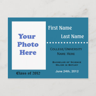 Invitation Carte Postale Annonce de remise de diplôme universitaire bleue
