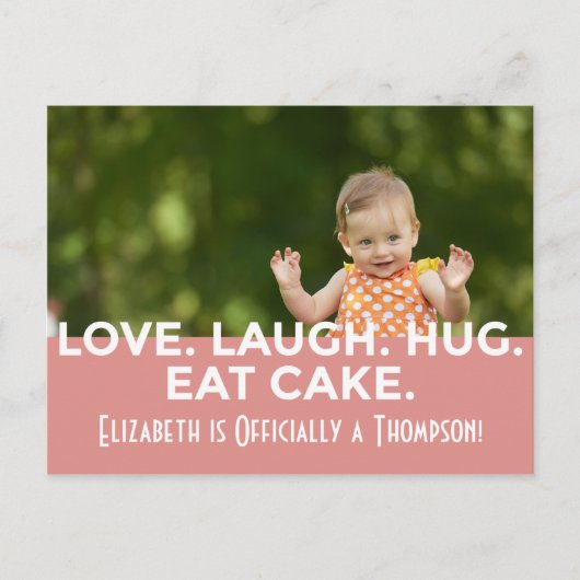 Invitation Carte Postale Annonces d'adoption rose brillant (Devant)