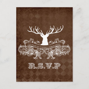 Invitation Carte Postale Antler rustique, rsvp de région boisée d'hiver de