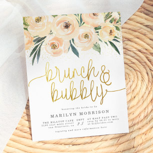 Invitation Carte Postale Appel doré Calligraphie Florale Brunch & Bubbly