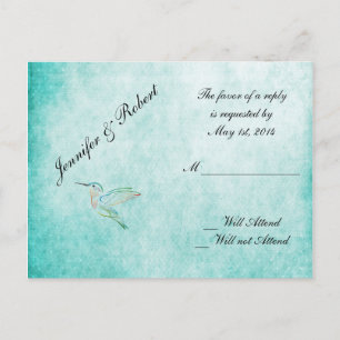Invitation Carte Postale Aqua Hummingbird Watercolor Wedding RSVP