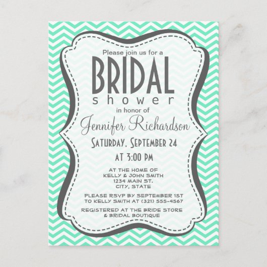 Invitation Carte Postale Aquamarine Chevron ; zig zag (Devant)