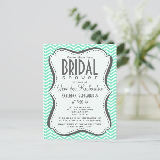 Invitation Carte Postale Aquamarine Chevron ; zig zag (Debout devant)