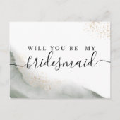 Invitation Carte Postale Aquarelle Abstraite Pinceau vert et or (Devant)