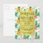 Invitation Carte Postale Aquarelle Ananas & Hibiscus Mariage tropical (Devant / Derrière)