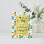 Invitation Carte Postale Aquarelle Ananas & Hibiscus Mariage tropical (Debout devant)