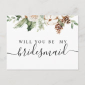 Invitation Carte Postale Aquarelle Arbre de pin vert d'hiver et fleurs blan (Devant)