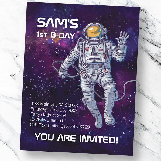 Invitation Carte Postale Aquarelle astronaute dans l'espace avec étoiles et